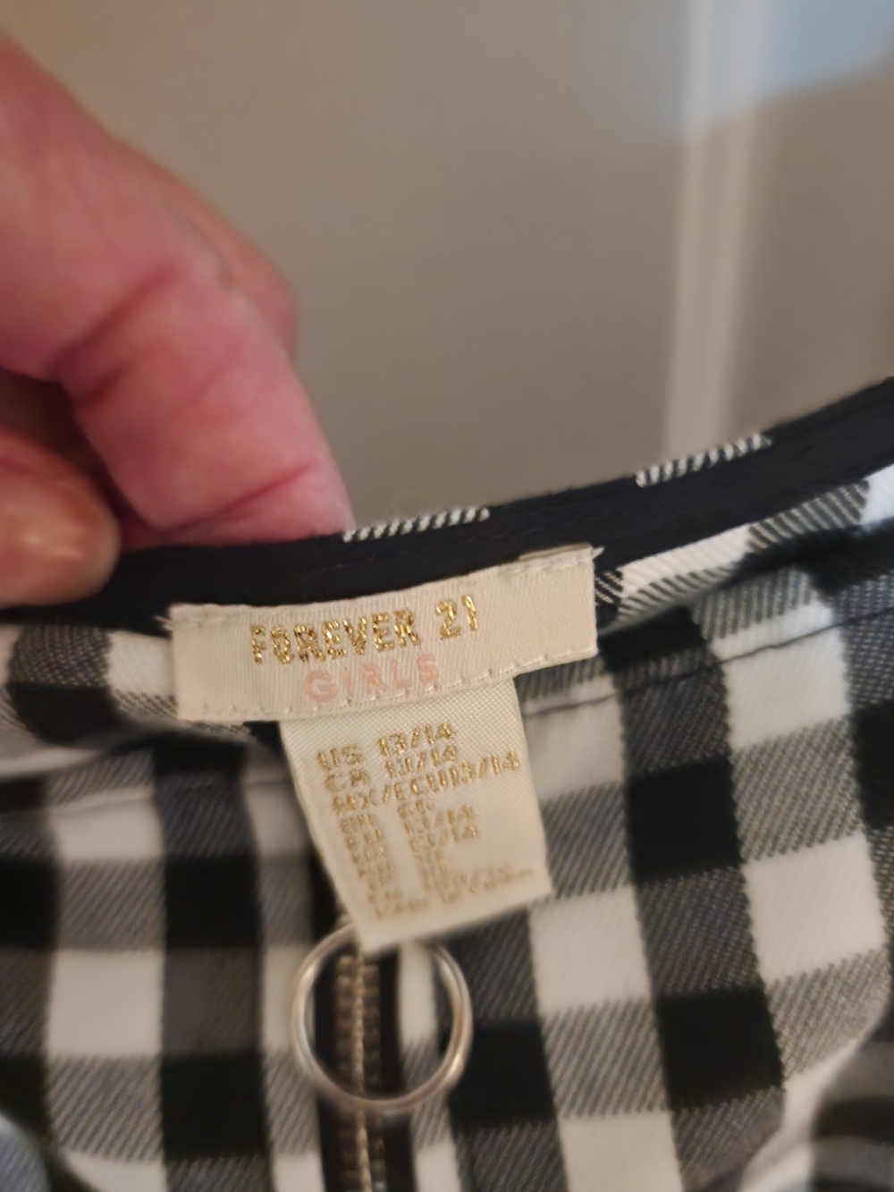 Forever 21 Girls Black and White Gingham Zip Front Top